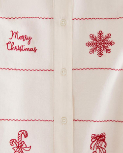 ZARA HOME ПИЖАМНАЯ РУБАШКА С ВЫШИВКОЙ, ЖЕЛТОВАТО-БЕЛЫЙ