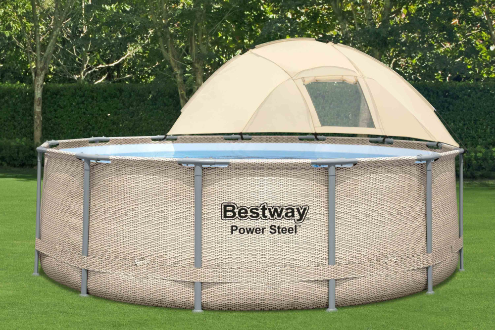 Каркасный бассейн Bestway 396х107 см + фильтр-насос 2006 л/ч, тент, лестница, навес от солнца (5614V BW)