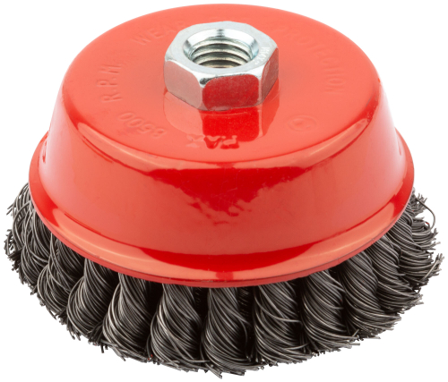 Корщетка-чашка, гайка М14, двухрядная стальная витая проволока 100 мм 39488