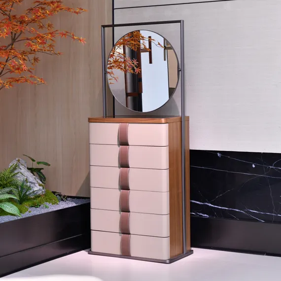 Комод с зеркалом 4542, 185х75 см, экокожа, шпон ореха