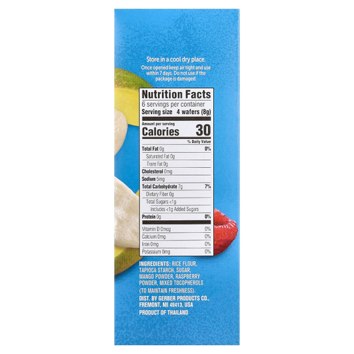 Gerber, Snacks for Baby, прорезыватели, вафли для защиты зубов, от 7 месяцев, манго и малина, 12 упаковок в индивидуальной упаковке, 2 пакетика по 4 г (0,14 унции)