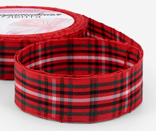 Лента декоративная НГ «Крупная клетка», 25 мм, 9±0.5 м, красная