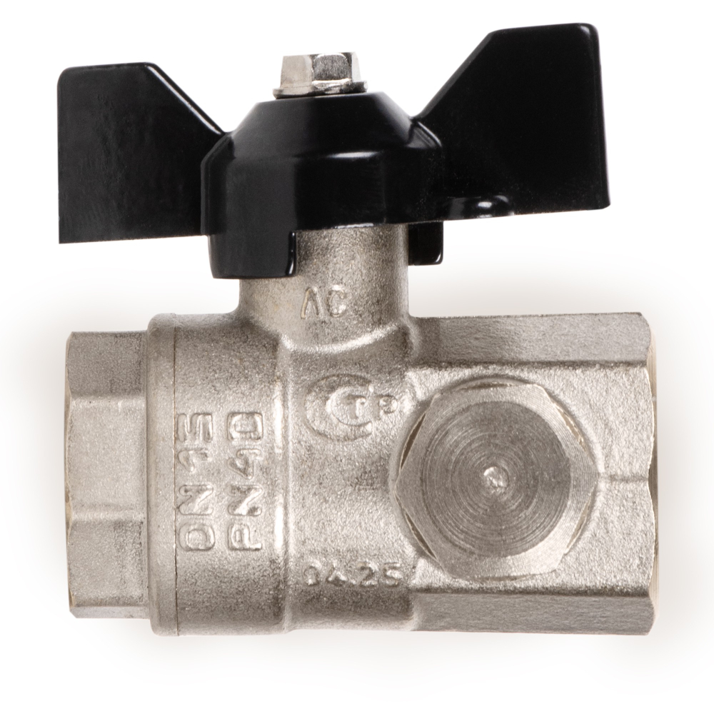 Кран шаровой латунный LD Pride 44.15.В-В.С.Б Ду15 Ру40 с дренажем и воздухоотводчиком,вн-вн(бабочка)