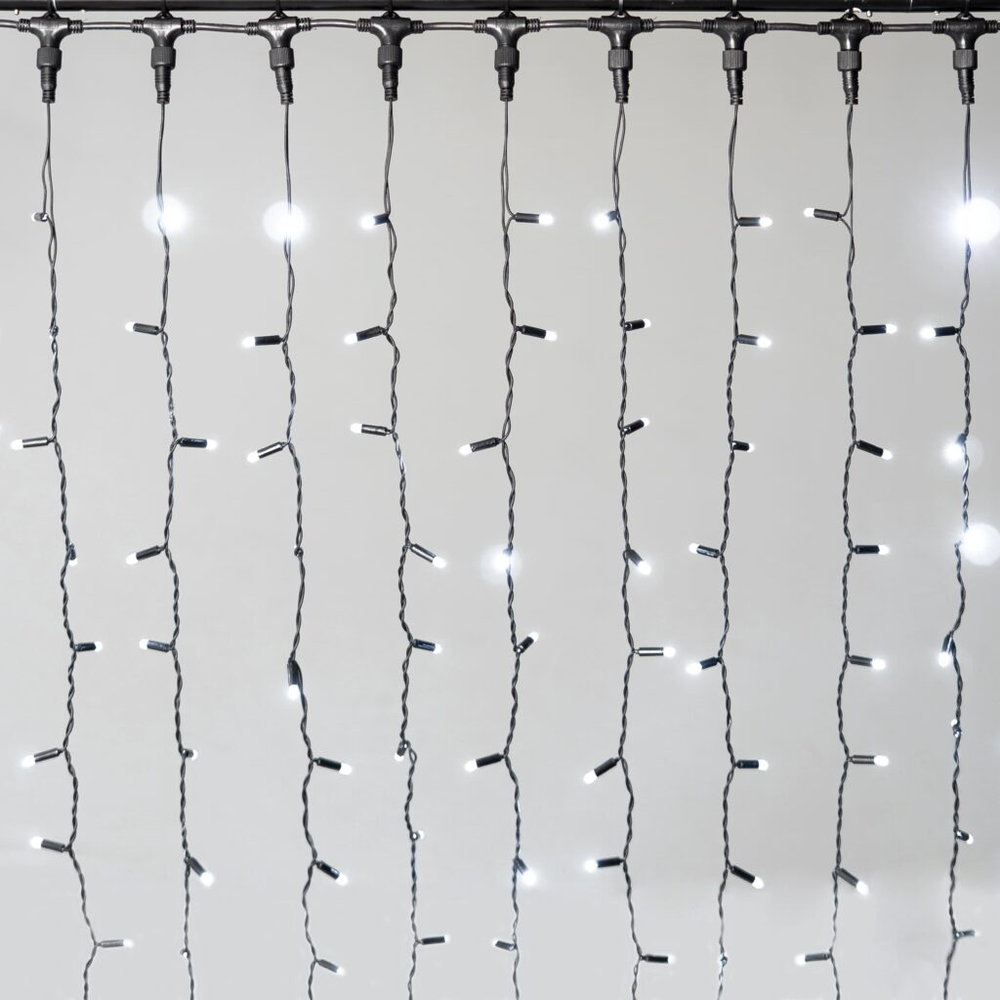 Светодиодный занавес 2*2 м., 400 LED, холодно белый, статика, черный провод каучук, LTC (ECO402-1-2W)
