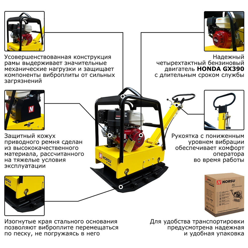 Виброплита бензиновая реверсивная NORSU RF-350H