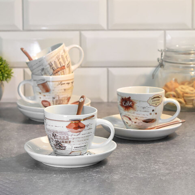 Чайный набор на 4 персоны 180мл с ложками "Кофейный дворик"