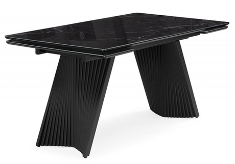 Стол стеклянный Woodville Вейв 140(200)х80 черный мрамор, черный