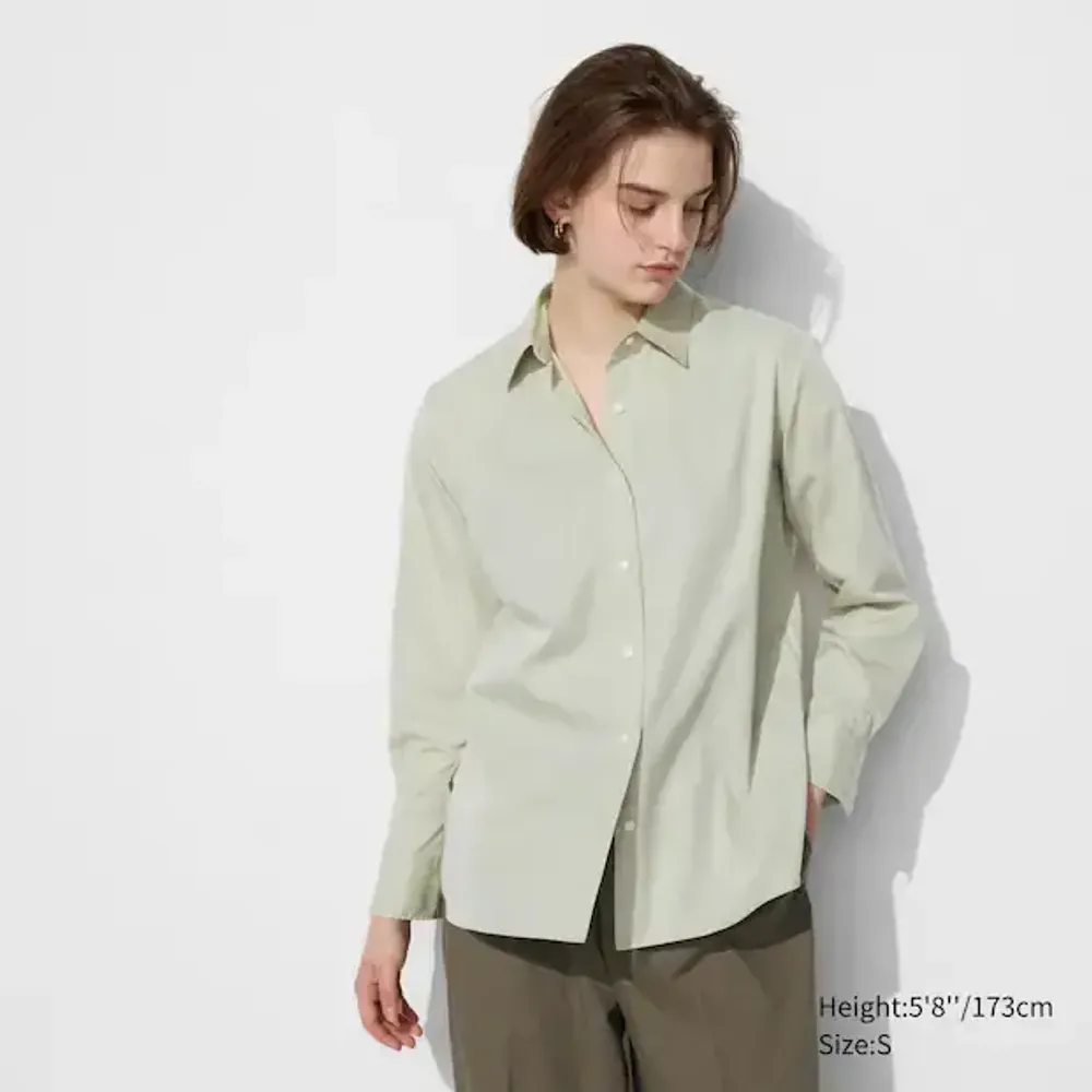 UNIQLO ХЛОПКОВАЯ РУБАШКА, ЗЕЛЕНЫЙ