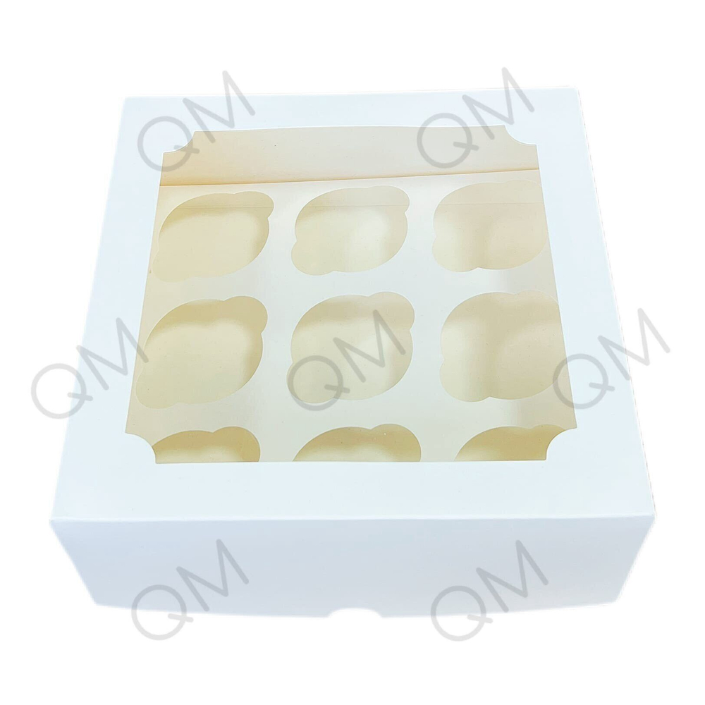 Коробка под капкейки с окошком 250*250*100 мм (9) (белая) целлюлозный картон с односторонним мелованным покрытием, эконом, 50шт