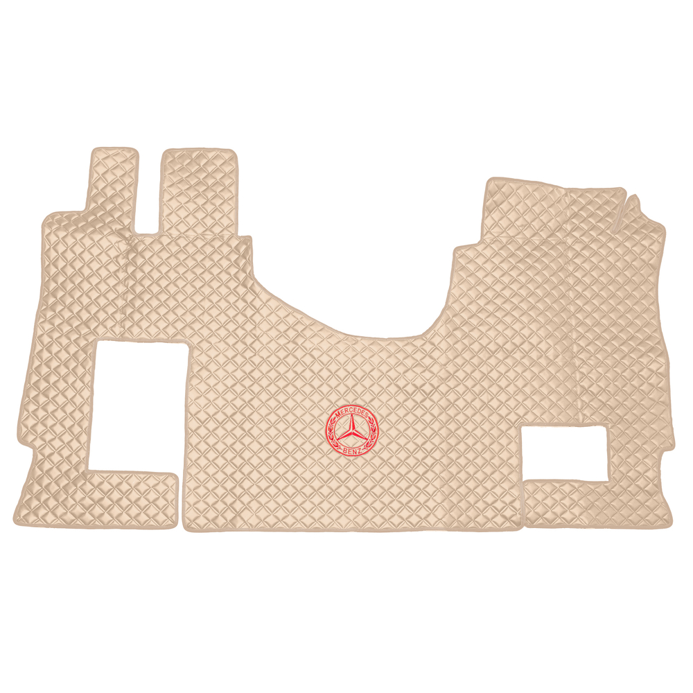 Ковры MERCEDES MP4 ровный пол (экокожа, бежевый, бежевый кант, красная вышивка)