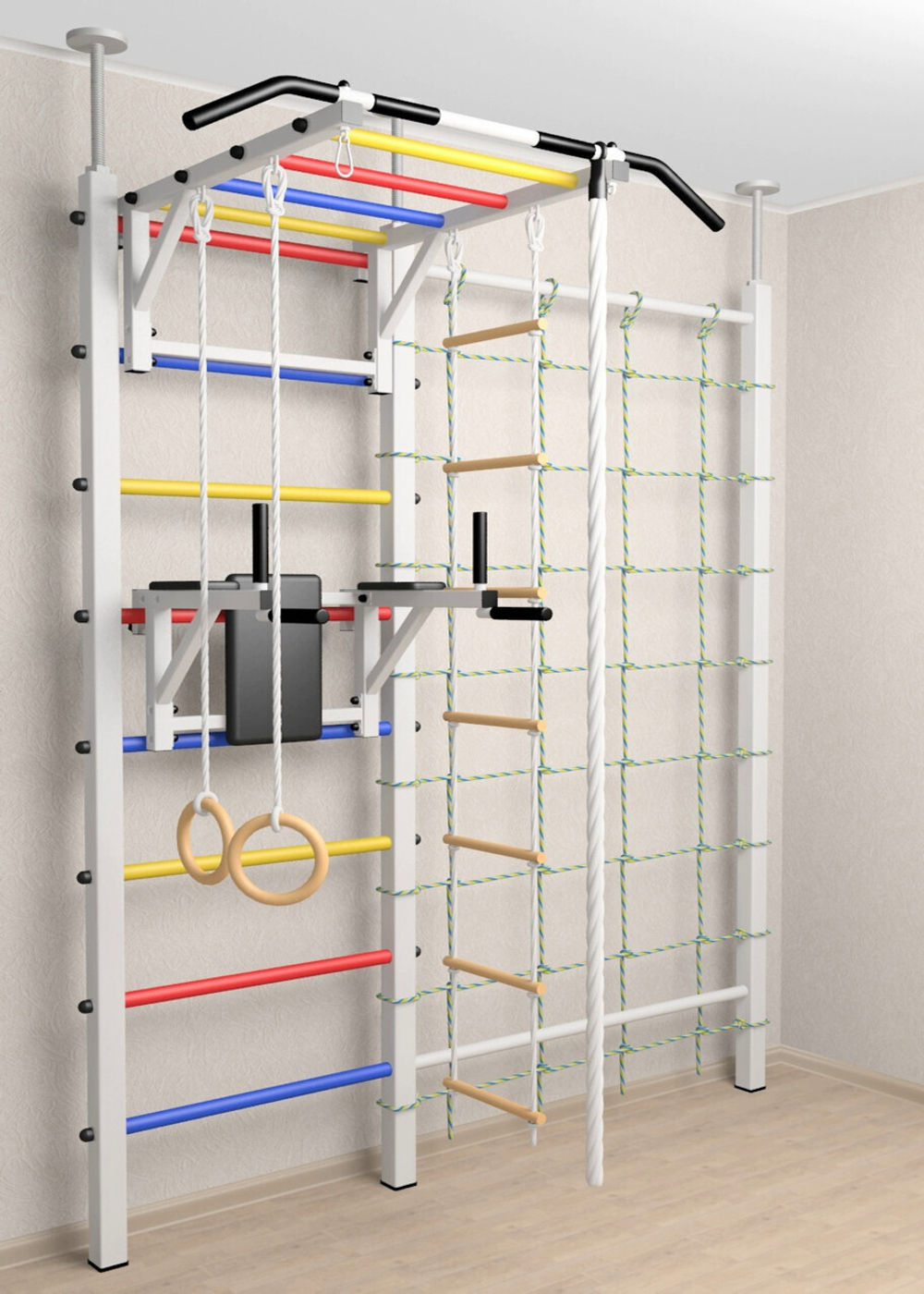 Шведская стенка Sv Sport враспор (Турник рукоход/Брусья/Канат/Kольца/Лестница/Канатный лаз/Сетка)