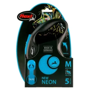 Рулетка flexi Neon New M (до 25 кг) лента 5 м, светоотражающая, голубой неон
