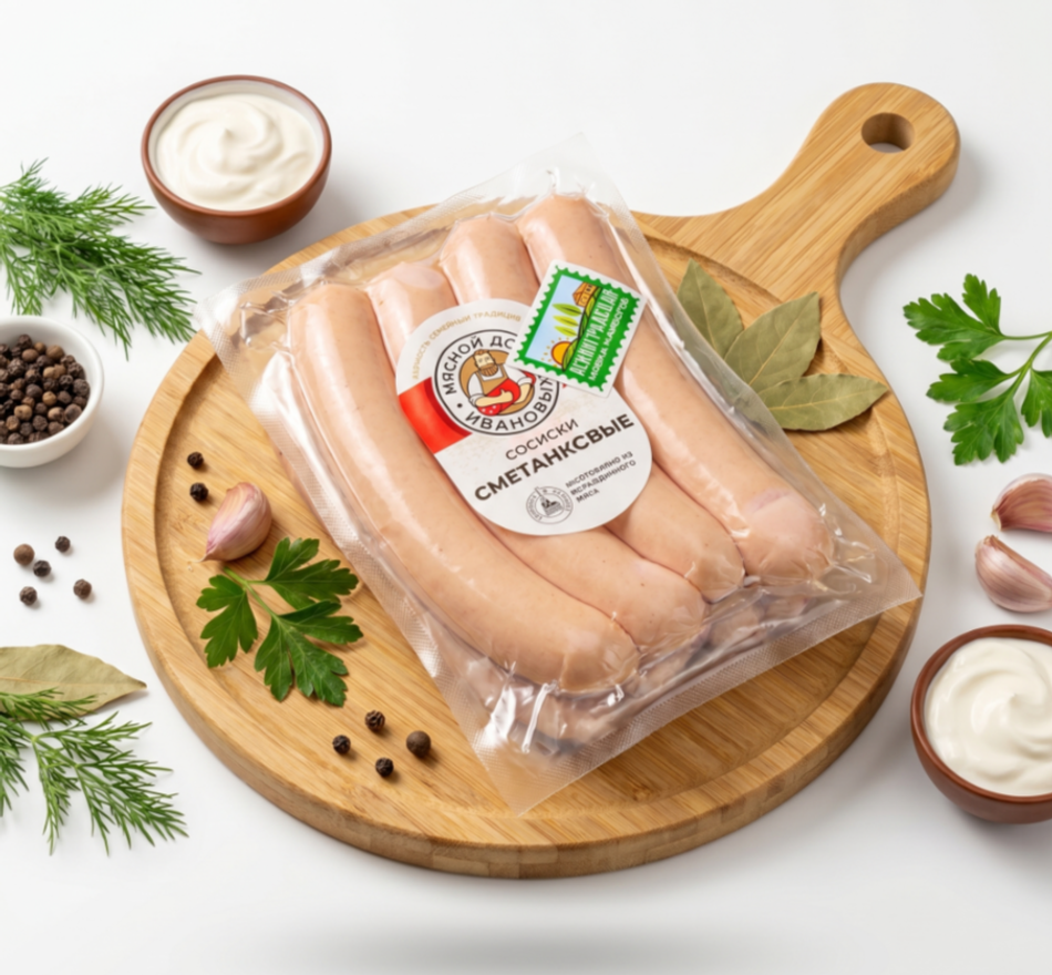 Сосиски Сметанковые н/о (*400гр), Мясной дом Ивановых