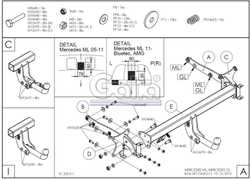 Фаркоп оцинкованный Galia M115A для Mercedes M-Class 2005-2012, 2012-2015, Mercedes GL-Class 2005-2012, 2012-2016, Mercedes GLS-Class 2016-, Mercedes GLE-Class 2015-2019(паспорт и сертификат в комплекте)(без электрики)