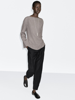 Massimo Dutti Блуза из рельефного фетра с вырезом «лодочка», кротово-коричневый