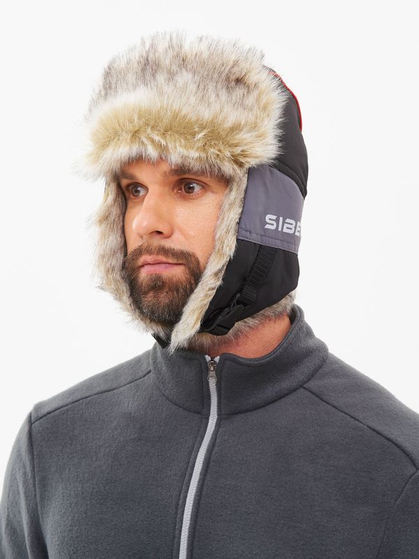 Шапка ушанка зимняя Siberia ткань Breathable цвет Серый/Черный иск. мех Волк