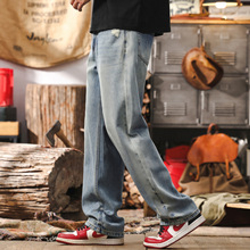 Весенние прямые мужские джинсы из хлопка и лиоцела