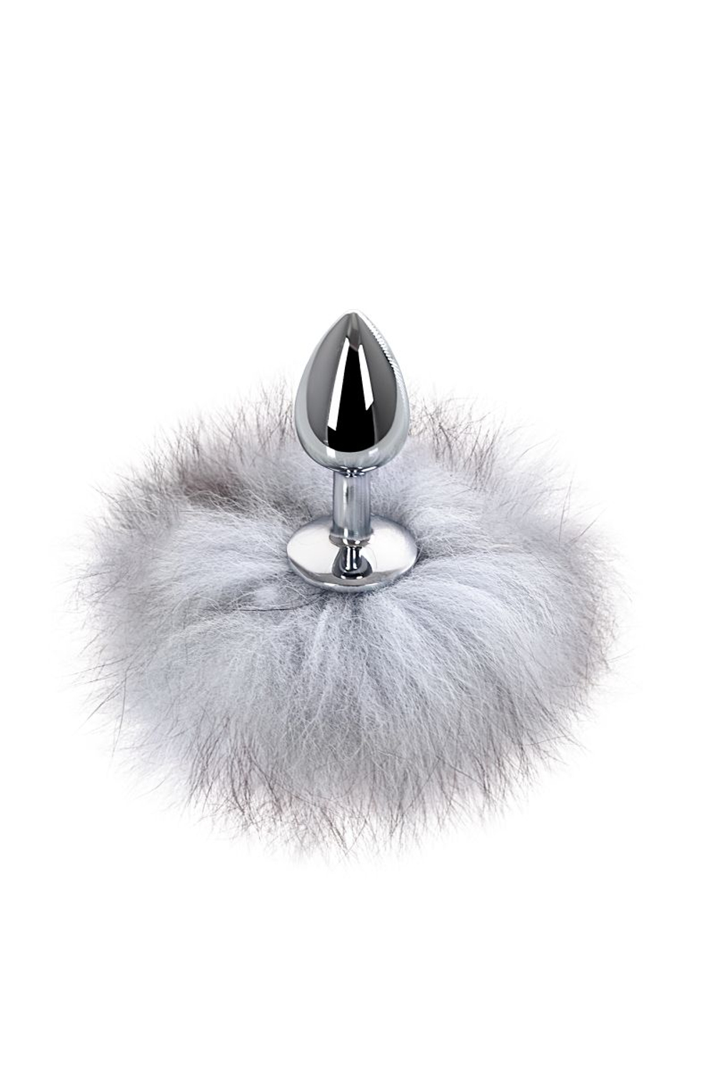 Серебристая анальная втулка с серым заячьим хвостом (Цвет: серый)