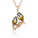 Подвеска «Синички» из красного золота с эмалью