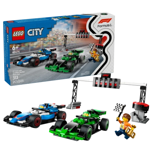 Конструктор LEGO City 60474 Сетка F1 с гоночными автомобилями CARB и Sauber