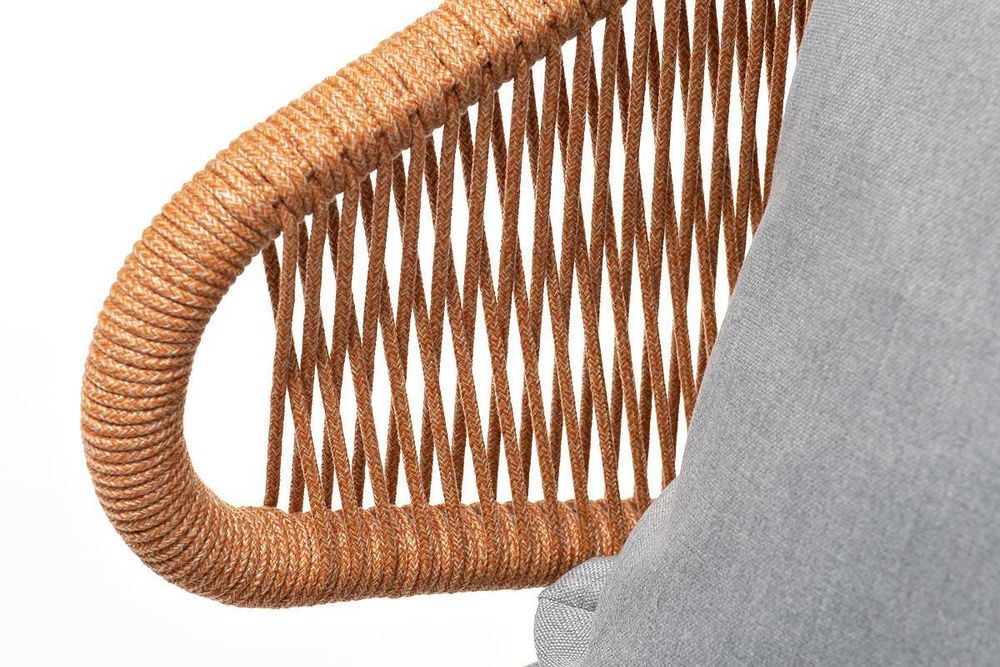 "Милан" кресло плетеное из роупа, каркас алюминий светло-серый (RAL7035) муар, роуп оранжевый меланж круглый, ткань светло-серая