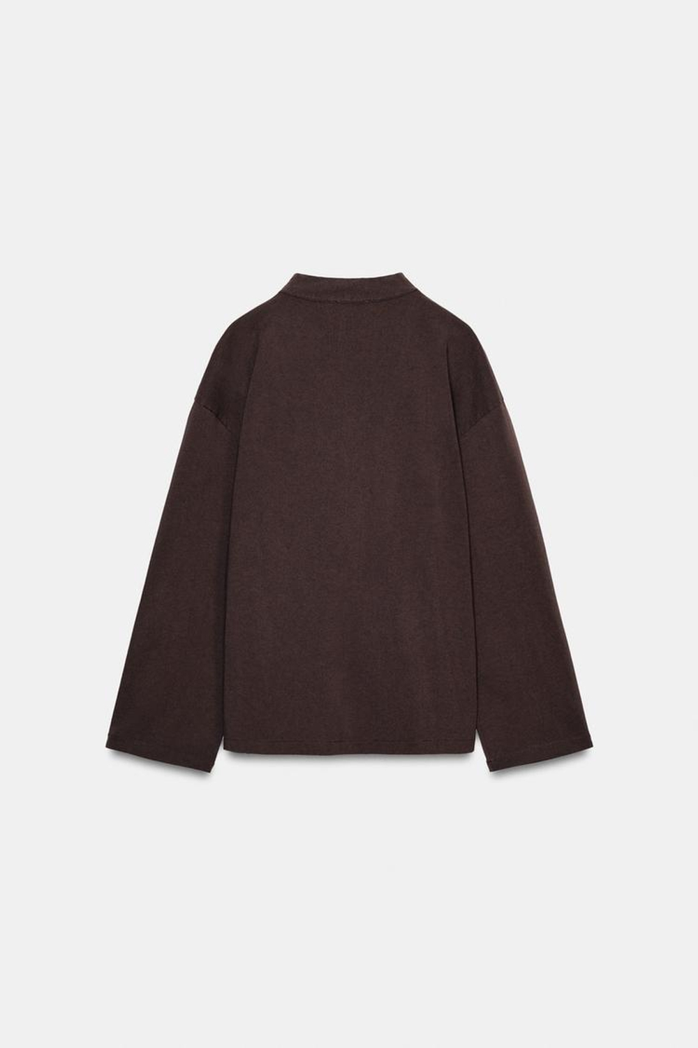 ZARA ФУТБОЛКА В СТИЛЕ РУСТИК С V-ОБРАЗНЫМ ВЫРЕЗОМ, ШОКОЛАДНЫЙ