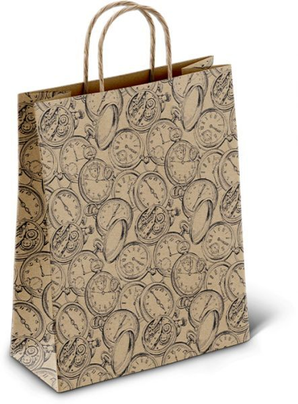 Пакет подар. бумажн. 25*22*12 см, 80 гр/м2 Часы, крученые ручки