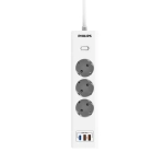 Сетевой фильтр удлинитель Philips CHP4336WA/51 с тремя стандартными розетками EU, 2 USB-A, Type-C, с заземлением и защитой от перегрузок, 2 м, белый