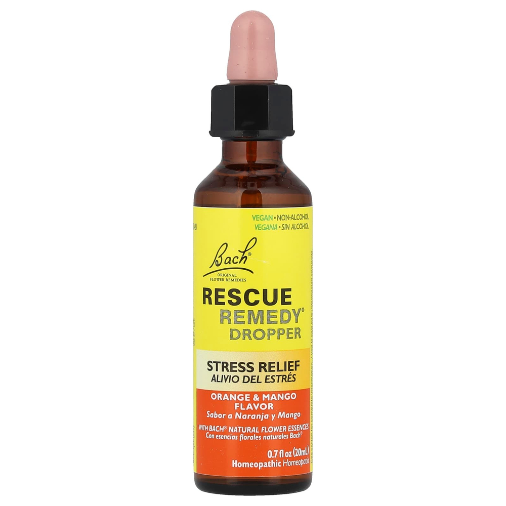 Bach, Rescue Remedy® Dropper, средство для снятия стресса, апельсин и манго, 20 мл (0,7 жидк. Унции)