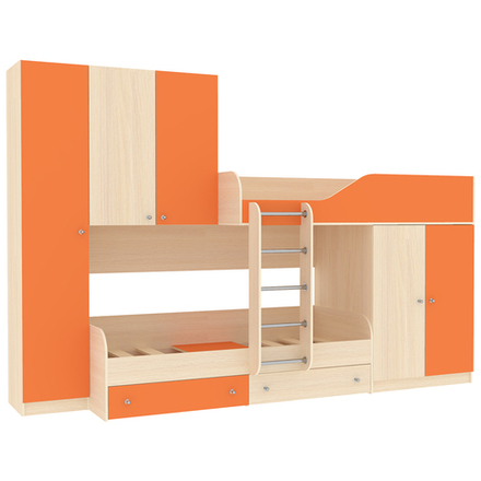 Двухъярусная кровать КарИВи Лео  Дуб Молочный Оранжевый