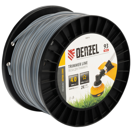 Леска для триммера двухкомпонентная звезда, 4,0мм х 93м, на DIN катушке EXTRA CORD Denzel