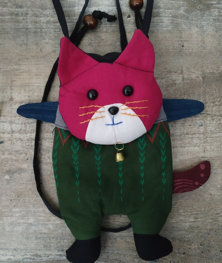 Сумка Кот лоскутная на ремешке, 14x26 см