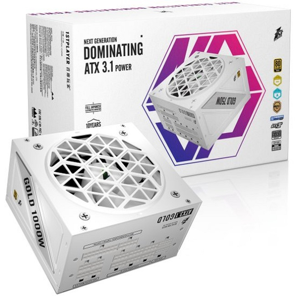 Блок питания 1STPLAYER NGDP 1000W White, модульный, PCIe 5.0, 80 PLUS Gold (HA-1000BA4-WH)