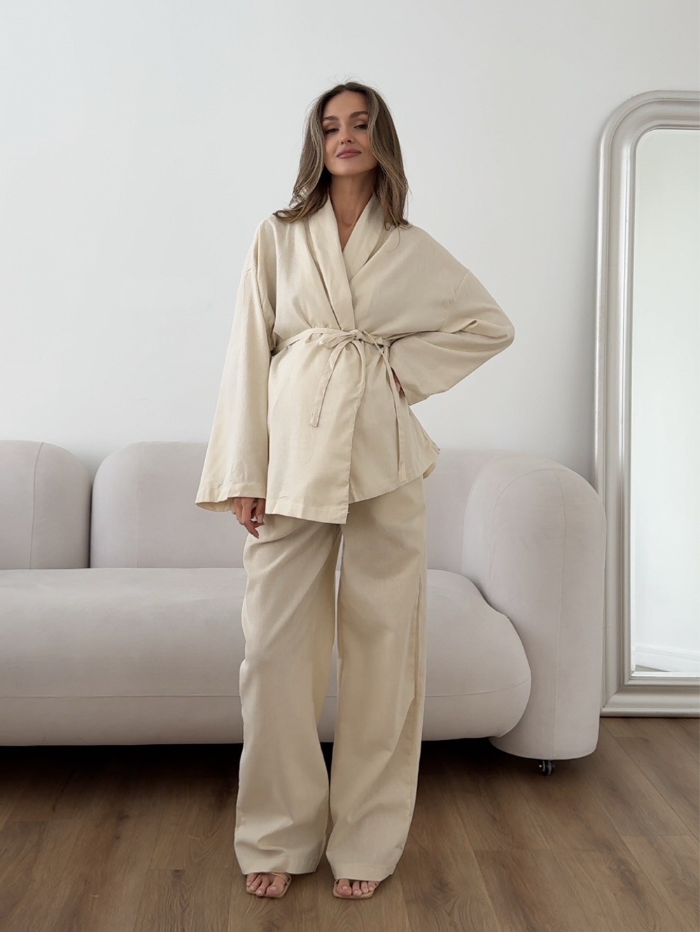 Комплект, кардиган на завязке и брюки