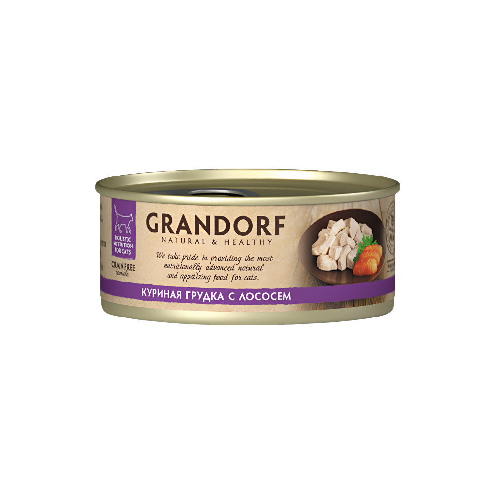 Grandorf Cat консервированный корм для кошек куриная грудка с лососем
