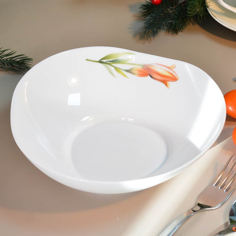 Салатник 1000мл 19*7см Лилия, треугольная форма, опаловое стекло, MILLIMI