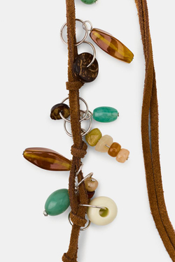 ZARA КОЛЬЕ-ТРАНСФОРМЕР СО ШНУРКОМ И КАМНЯМИ, КОРИЧНЕВЫЙ