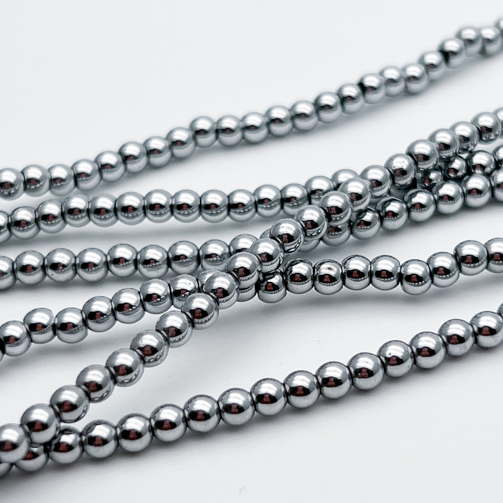 Гематит Шар бусины (имитация), цвет серебристый, размер около 3 мм, отверстие 1,5 мм, цена за нить 38 см