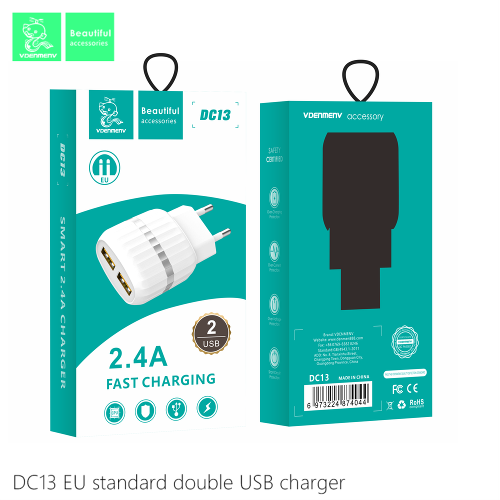 Сетевой адаптер питания DENMEN DC13 2USB (черный)