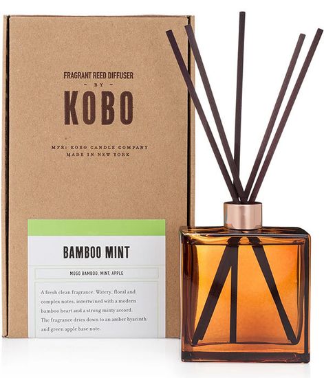 Bamboo Mint, комнатный диффузор с палочками Woodblock, Kobo Candles
