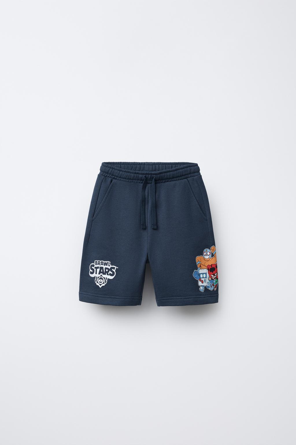 ZARA ШОРТЫ-БЕРМУДЫ ИЗ МЯГКОЙ ТКАНИ С ПРИНТОМ BRAWL STARS © SUPERCELL OY, ВЫЦВЕТШИЙ СИНИЙ