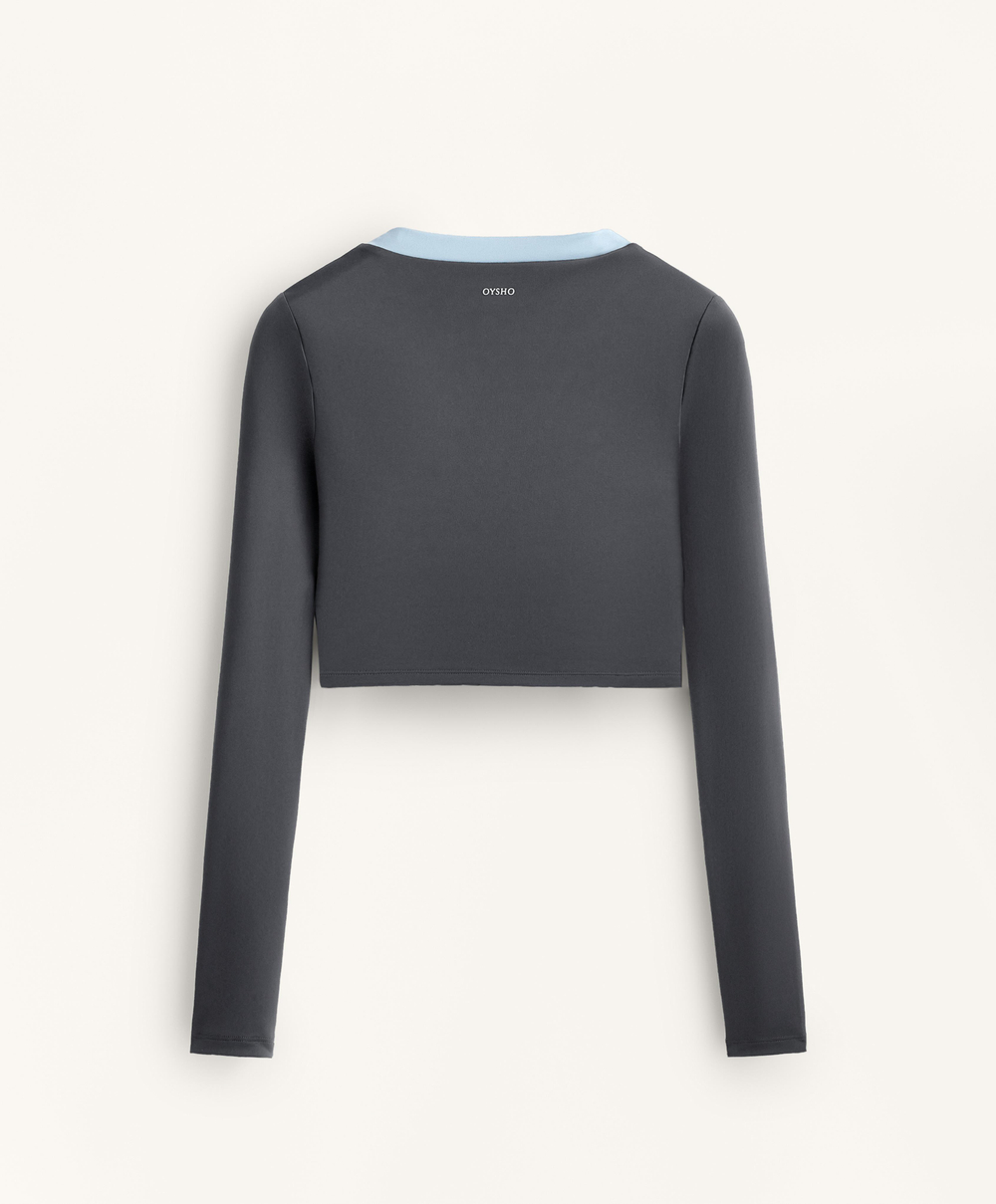Oysho Топ с длинным рукавом и контрастными деталями, асфальтовый