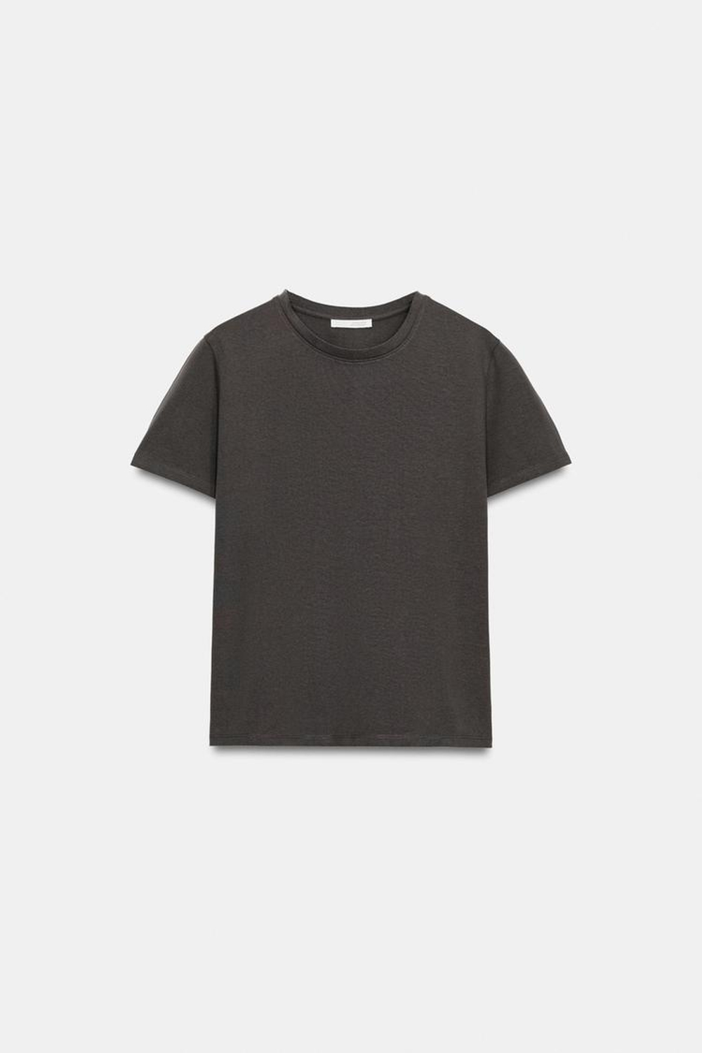 ZARA ХЛОПКОВАЯ ФУТБОЛКА В СТИЛЕ РУСТИК, УГОЛЬНЫЙ