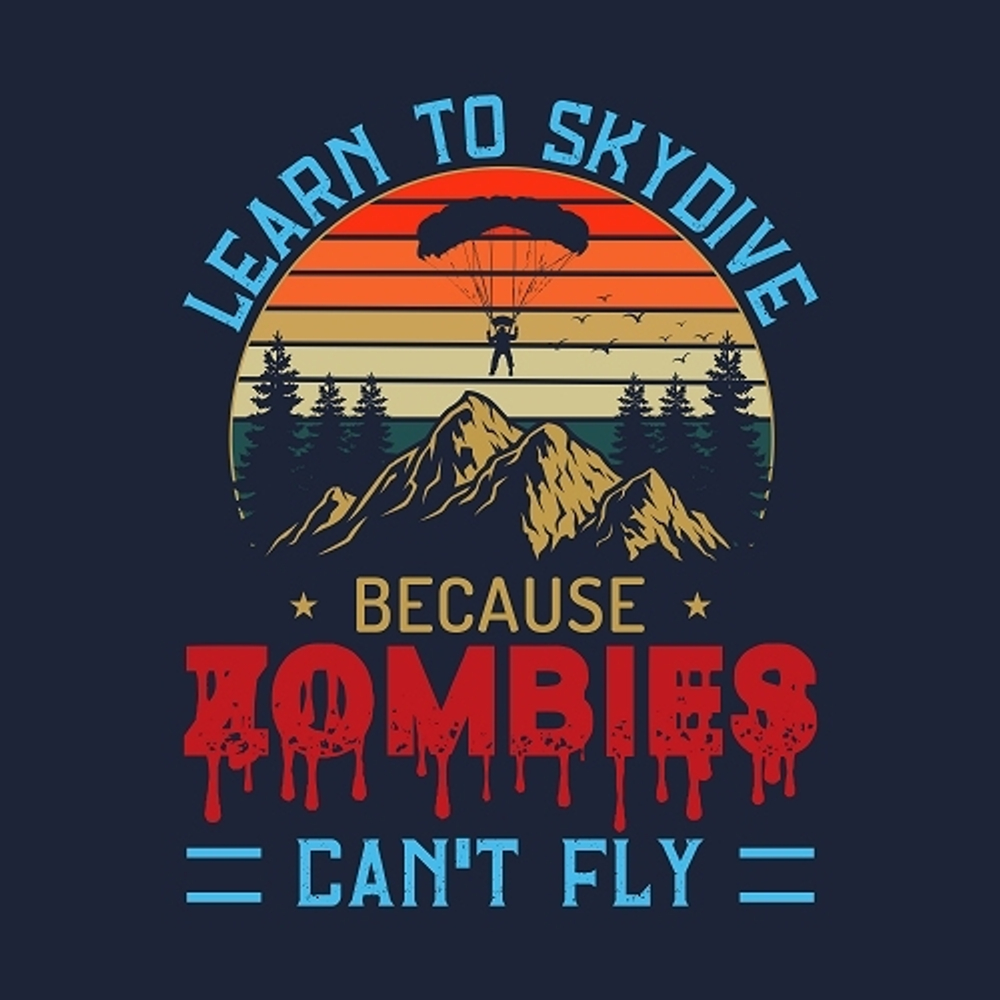 принт PewPewCat Zombies cant fly темно-синий