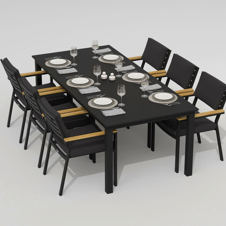 Обеденная группа Ideal Patio ДОЛЛА БОНТА каркас карбон, стол алюминий 220, ткань антрацит