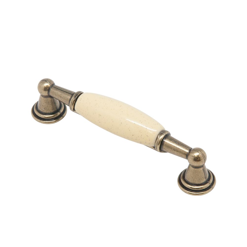Ручка-скоба с фарфором, 96мм, Д120 Ш23 В28, оксидированная бронза/бежевый