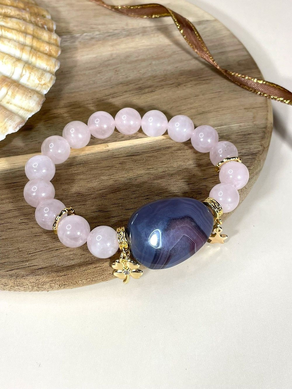 Браслет для Весов, агат и кварц, розовый