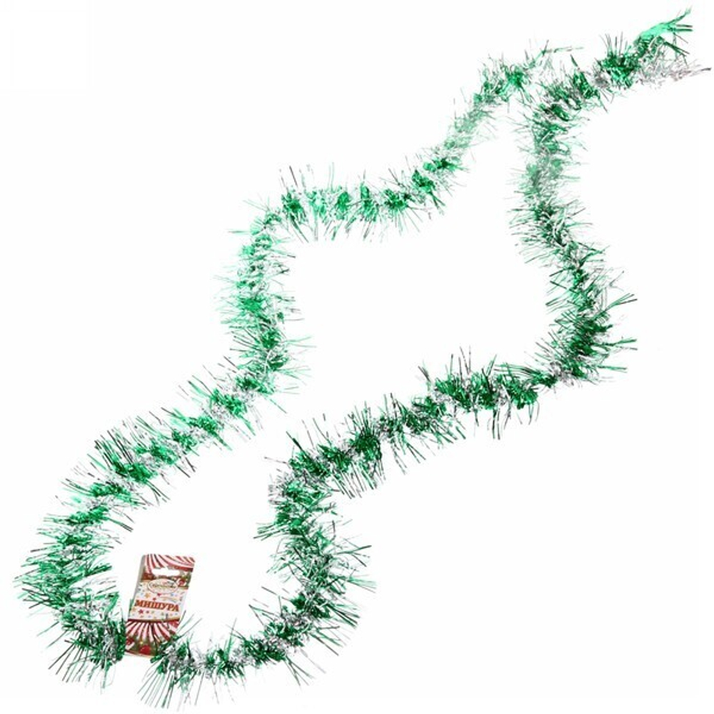 Мишура 2м 9см «Фейерверк» зеленый/серебро