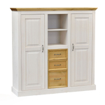 Тумба в гостиную Ландхаус 130х38х130 см, белый комод из массива сосны с 3 ящиками