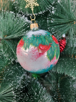 Шар стеклянный  "котик на ёлке" ручная роспись